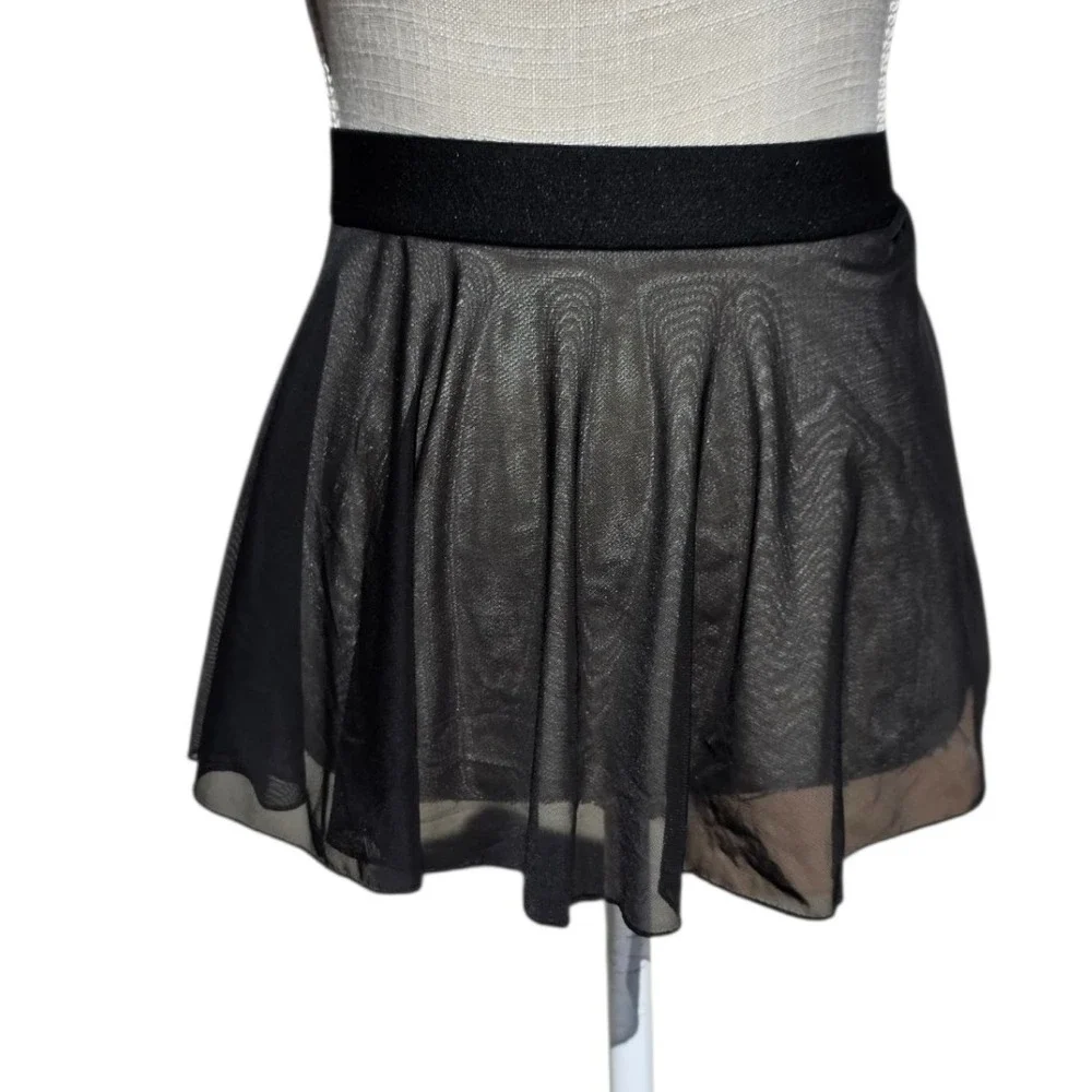Justice Girls Black Mesh Skirt Elastic Waistband Pull On Layered
